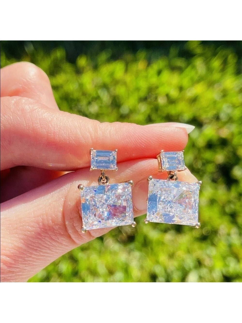 Radiant Cut Cubic Zirconia Rose Gold Vermeil Sterling Silver Ornate Earr… - Picture 3 of 11